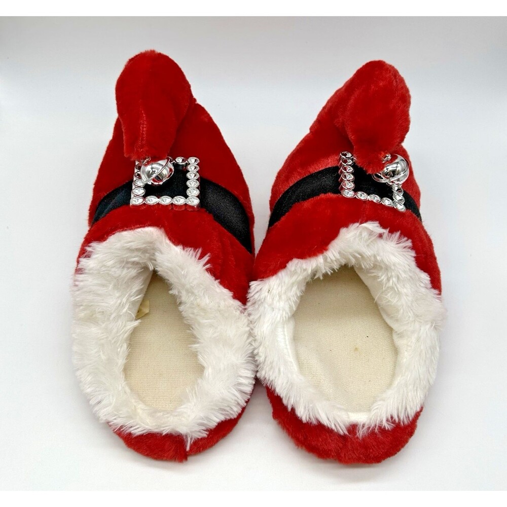 Dan Dee Christmas Santa Elf Slippers with Jingle Bell Size M 7-8 Fuzzy Red 2017 - Picture 3 of 11